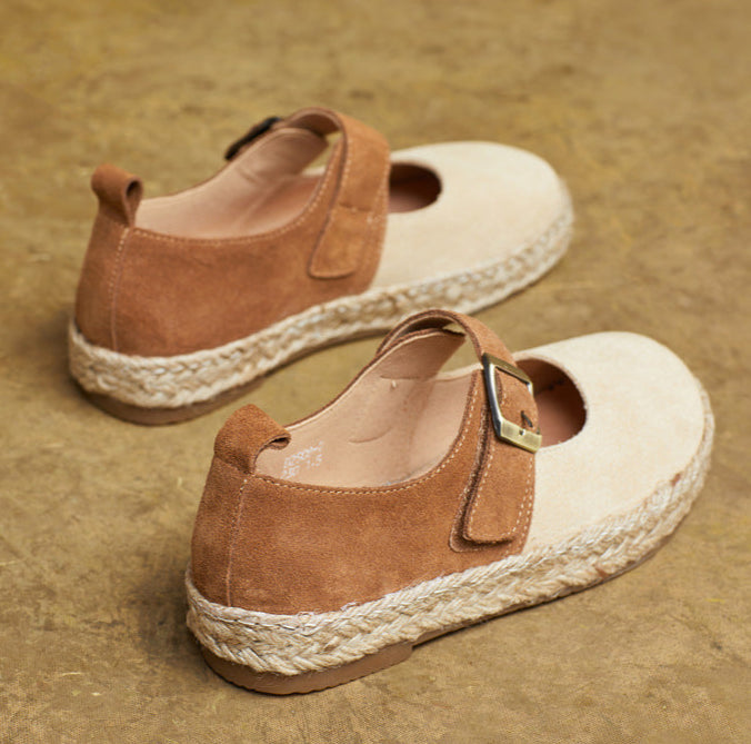 Women Casual Handmade Genuine Leather Buckle Soft Sole Flats