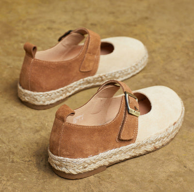Women Casual Handmade Genuine Leather Buckle Soft Sole Flats