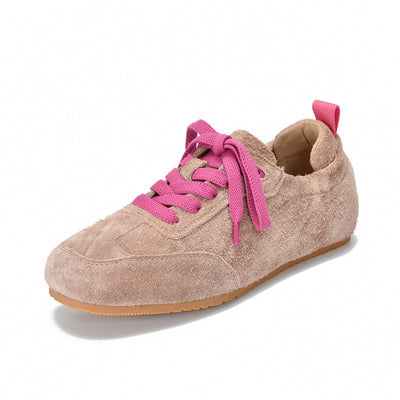 Women Genuine Leather Sueded Sports Causal Lace-Up Sneakers