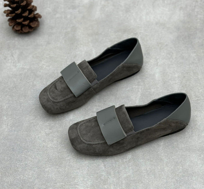Ladies Elegant Vintage Soft Leather Suede Loafers with Wide Bow