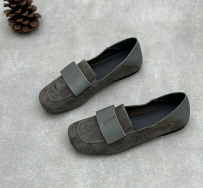 Ladies Elegant Vintage Soft Leather Suede Loafers with Wide Bow