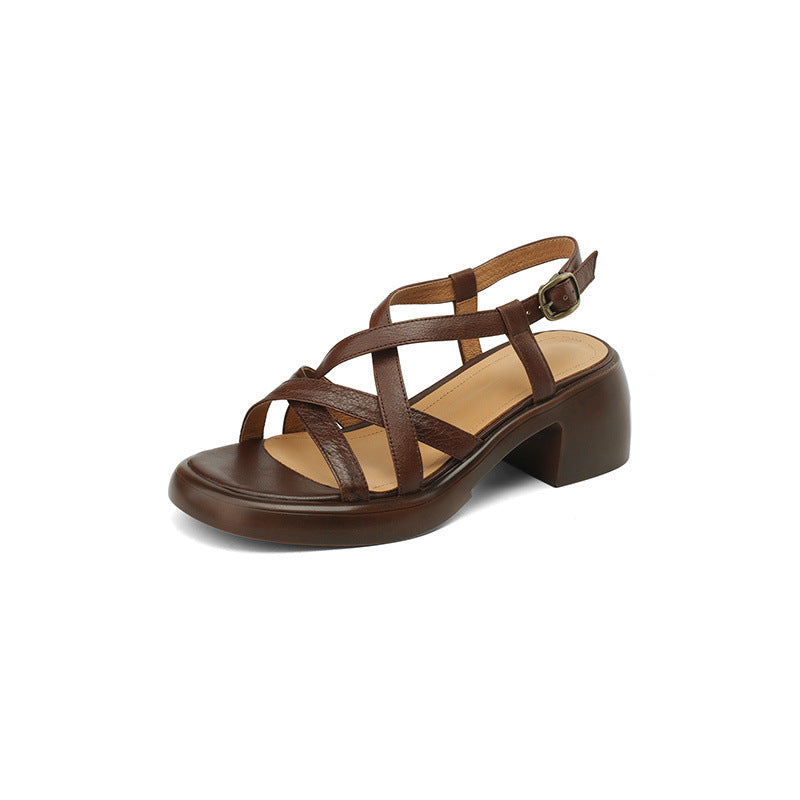 Babakud Summer Leather Woven Open Tor Chunky Sandals