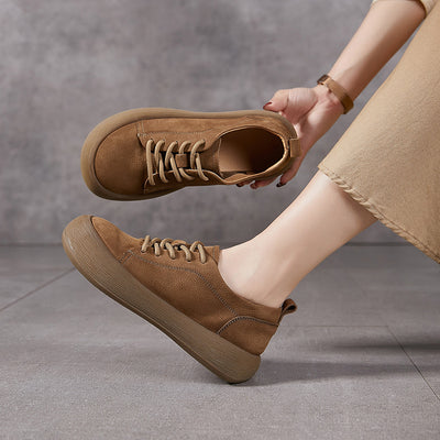 Top Genuine Leather Casual Platform Soft Sole Lace Up Shoes