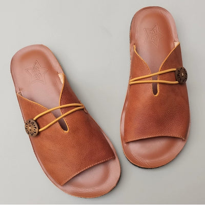 Summer Casual Leather Breathable Open Soft Toe Slippers