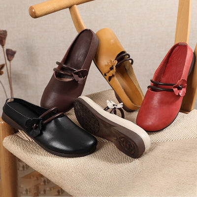 Minimalist Genuine Leather Flower Low-Heel Slippers for Women
