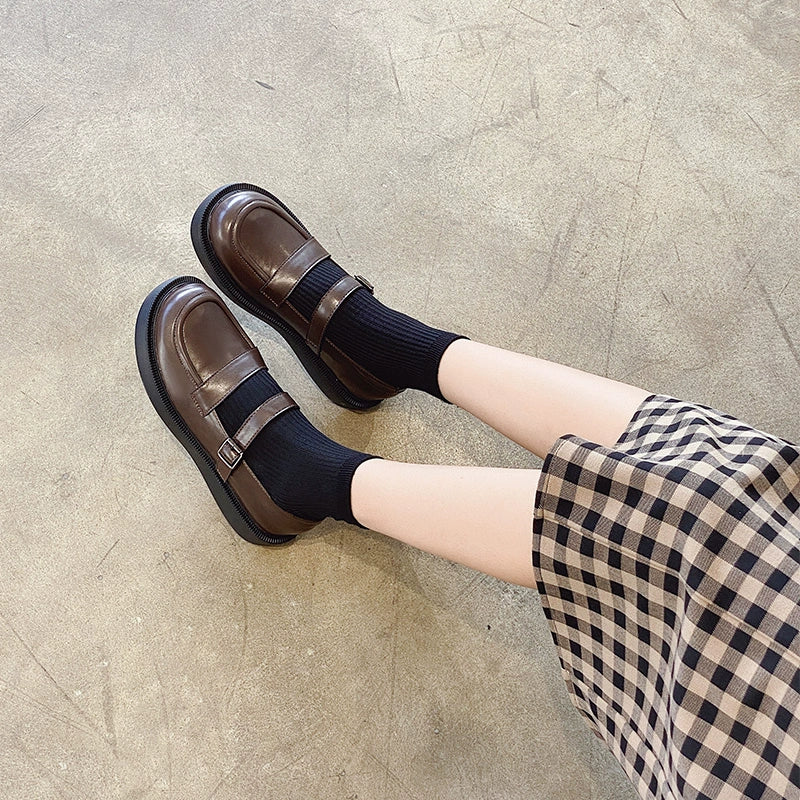 Retro Leather Soft Flat Sole One Straped Loafer Shoes