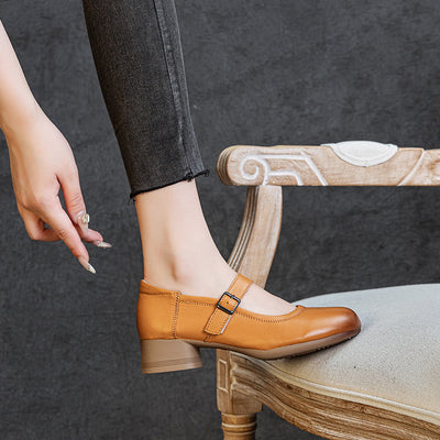 Women Genuine Leather Summer Chunky One Straped Sandals