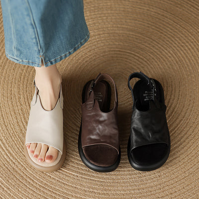 Retro Leather Breathable Open Toe Casual Platform Sandals