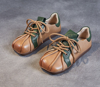 Spring Retro Soft Sole Color Block Lace-Up Leather Casual Shoes