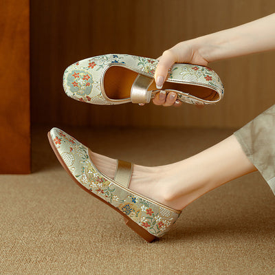 Women Ethnic Style Retro Handmade Embroidered Flat Ballet Shoes