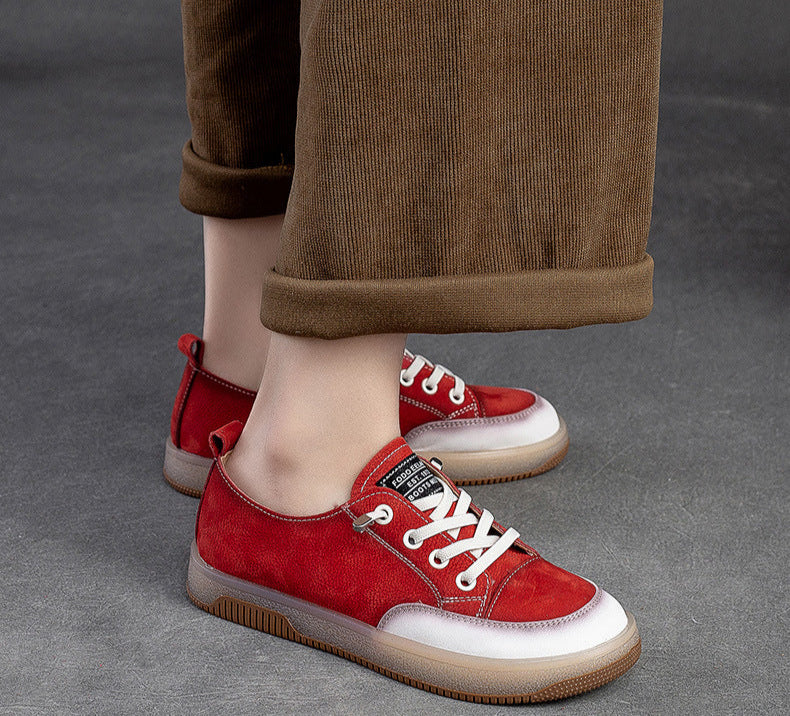 Women Fashion Comfy Casual Letters Lace-Up Flat Leather Sneakers