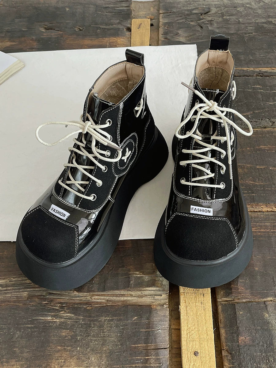 Women Autumen PU Cool Platform Soft Sole Lace-Up Boots