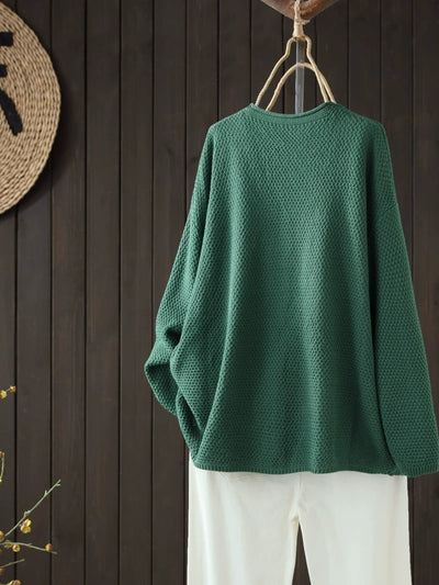 Retro Autumn Cotton Knitted V-Neck Casual Solid Color Cardigans