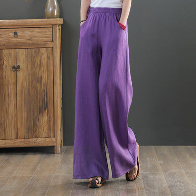 Women Casual Cotton Linen Loose Elastic Waist Pants