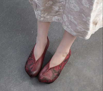 Ladies Vintage Floral Embossed Leather Block Heel Shoes