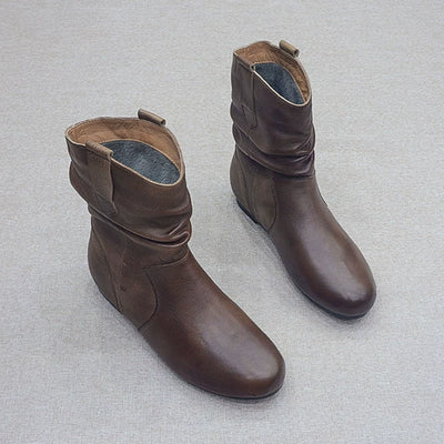 Winter Retro Leather Casual Pointd Toe Fleece-Lined Boots
