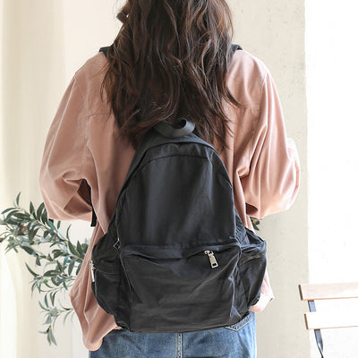 Retro Versatile Nylon Solid Color Double Straped Backpack