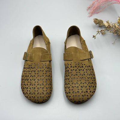 Babakud Retro Leather Casual Hollow Closed Soft Sole Flats Shoes