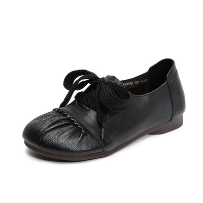 Women Retro Top Leather Closed Toe Lace-Up Flat Shoes