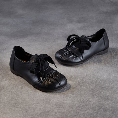 Women Retro Top Leather Closed Toe Lace-Up Flat Shoes