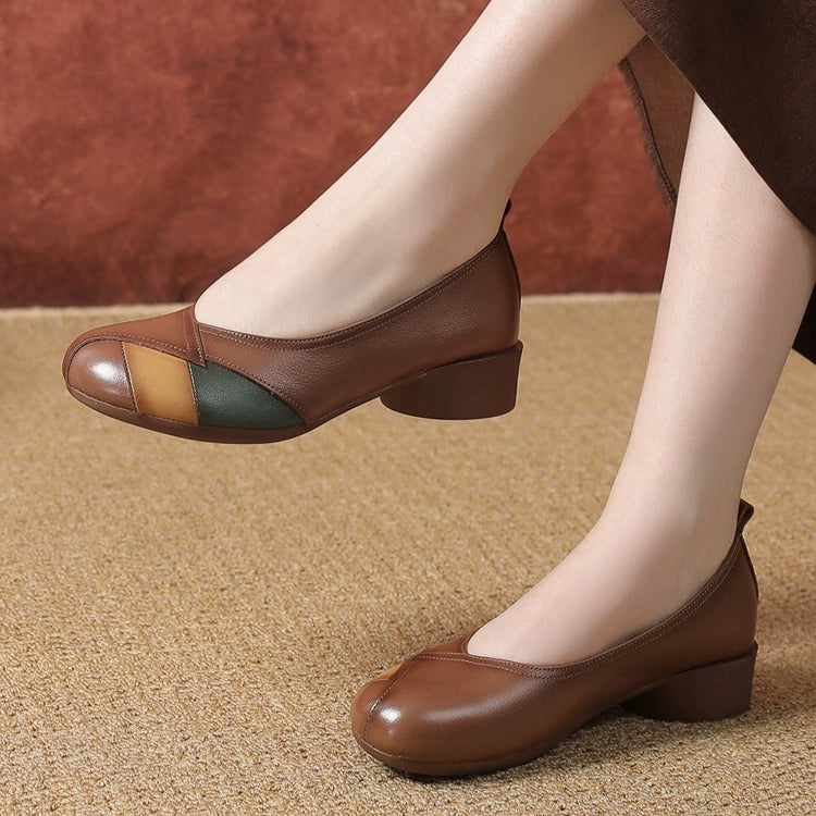 Babakud Women Spring Retro Colorblock Leather Soft Sole Shoes