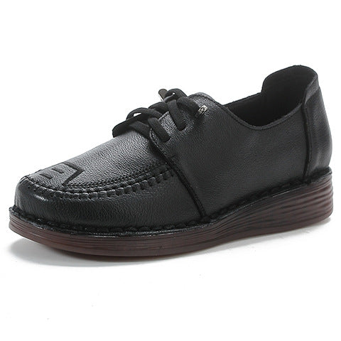 Women Retro Comfy Genuine Leather Platform Wedge Soft Sole Shoes