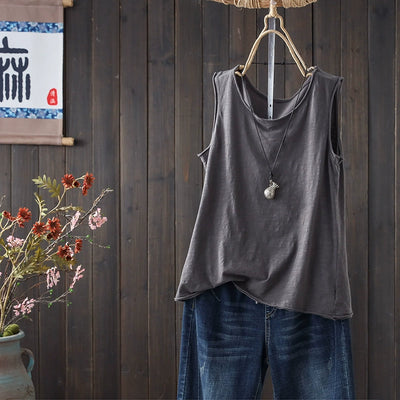 Women Summer Vintage Casual Cotton Sleeveless Tank Top