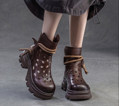 Women Retro Stylish Hollow Chunky Heels Comfy Short Boots