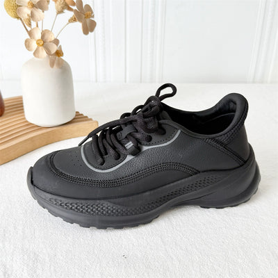 Casual Leather Versatile Soft Thick Sole Lace-Up Sports Sneakers