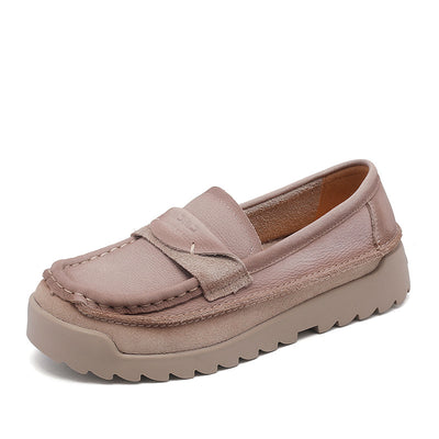 Retro Casual Platform Leather Slip-Ons for Women