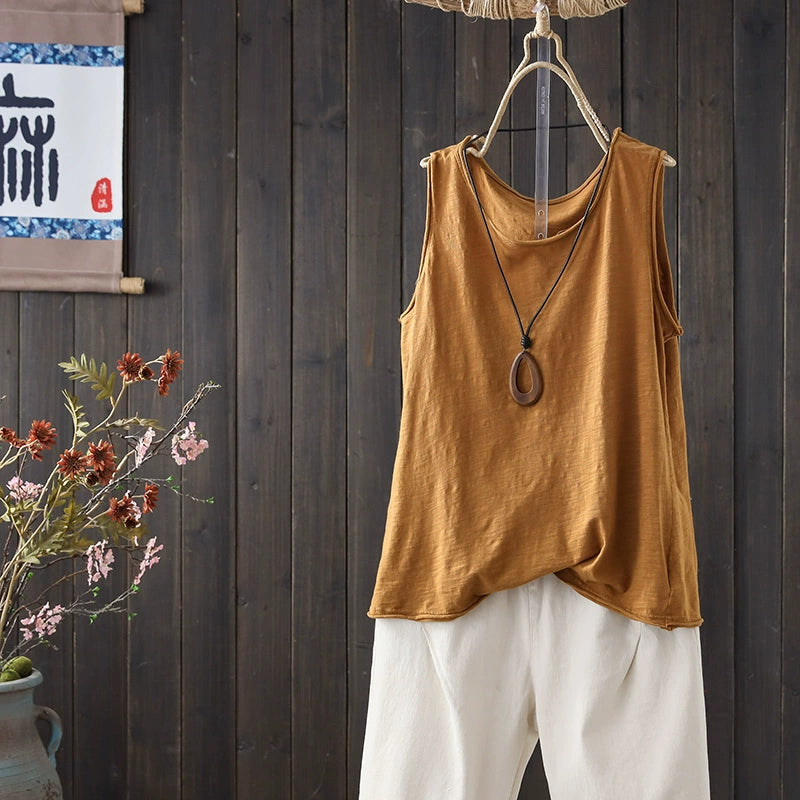 Women Summer Vintage Casual Cotton Sleeveless Tank Top