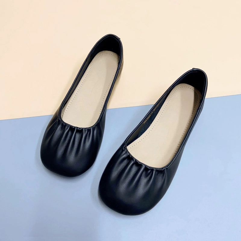 Retro Leather Casual Soft Flat Sole Plus Size Slip On Shoes