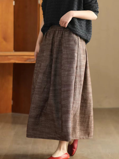 Ladies Spring Vintage Breathable Cotton Linen A-Line Skirts