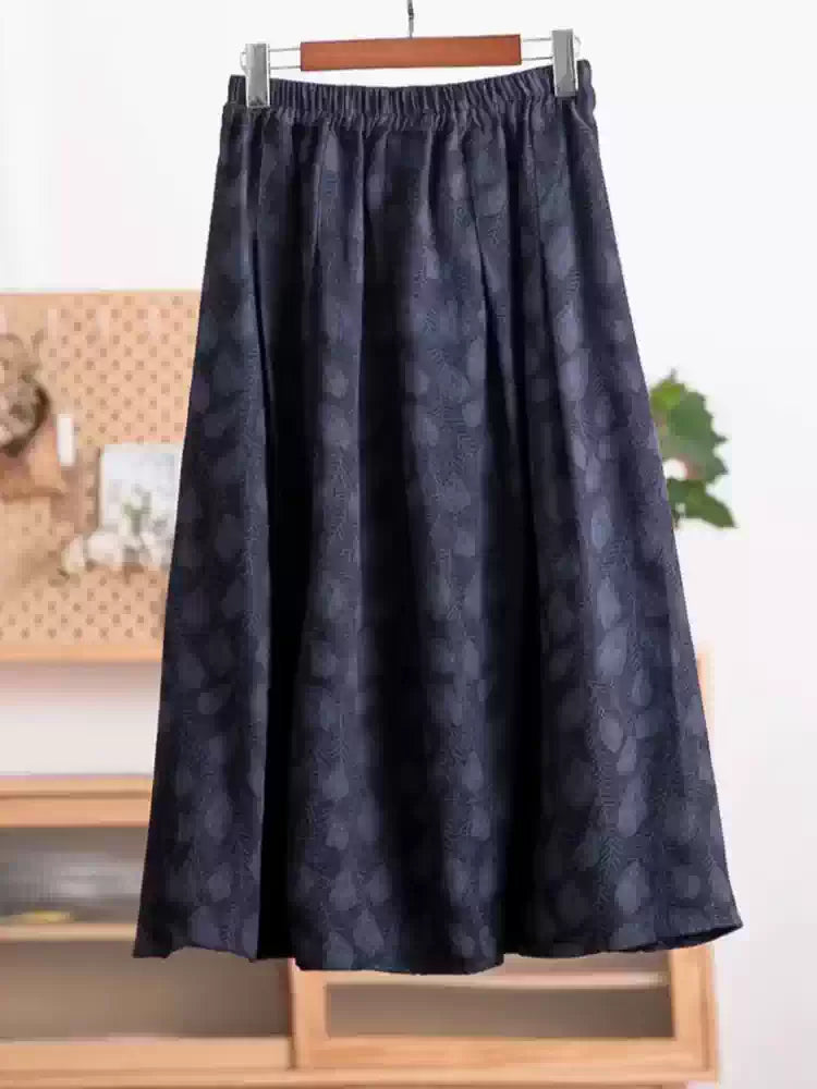 Autumn Retro Ramie Printed Elegant Versatile Skirt