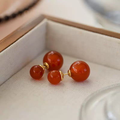 Women Vintage Natural Stone Agate 18K Gold Earrings