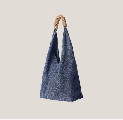 Fashion Minimalist Handwoven Handle Denim Tote Bag
