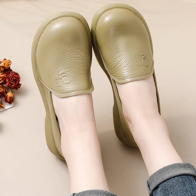 Babakud Top Leather Casual Chunky Soft Sole Slip-Ons Flats