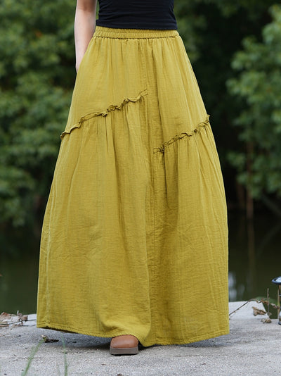 Women Retro Cotton Casual Loose Ruffled Versatile A-Line Skirt