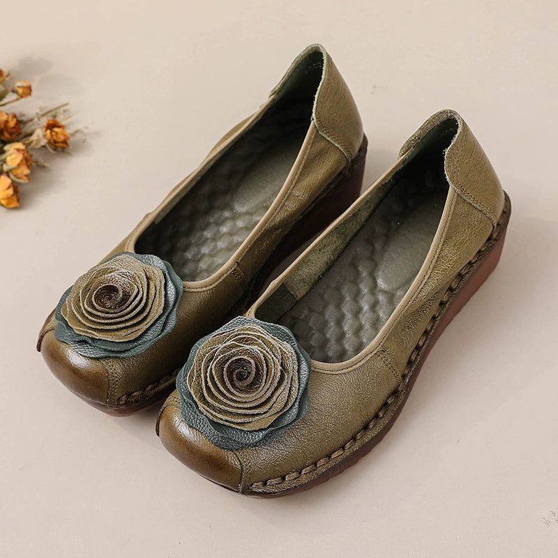 Babakud Women Spring Leather Rose Soft-Sole Flats Shoes