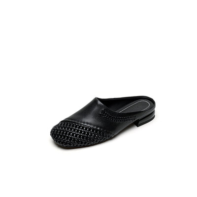 Women Casual Leather Woven Closed Toe Slip On Shoes