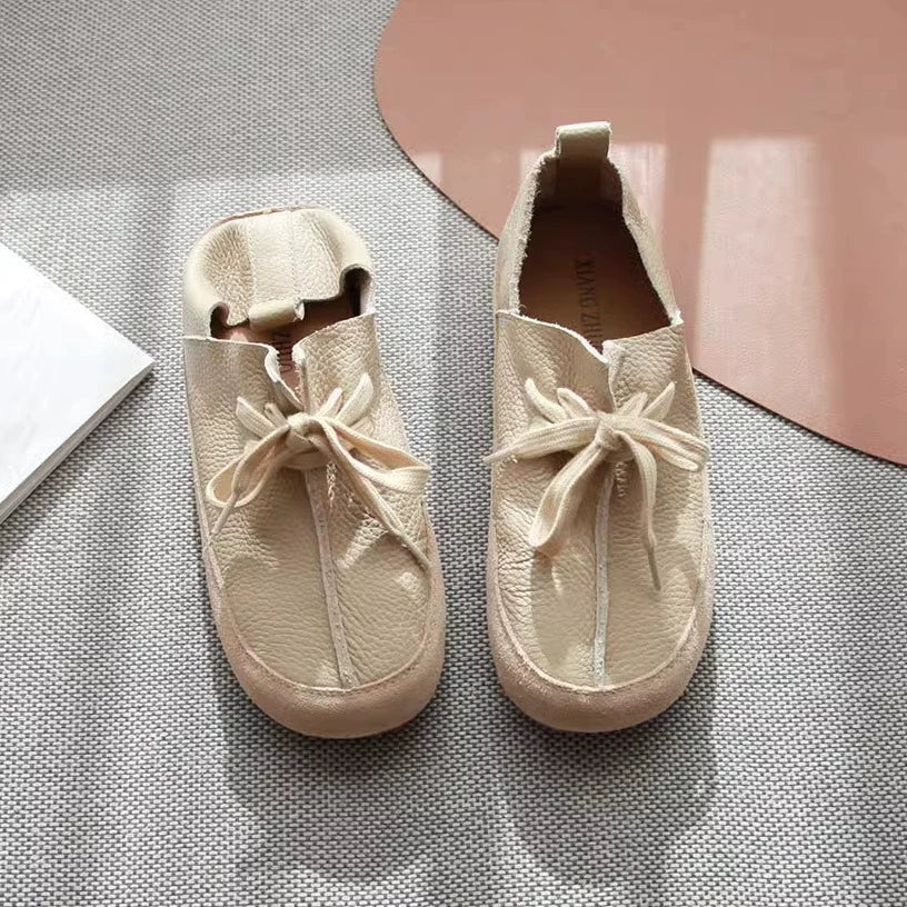 Summer Top Genuine Leather Casual Soft Flat Lace-Up Shoes