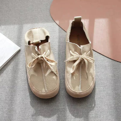 Summer Top Genuine Leather Casual Soft Flat Lace-Up Shoes