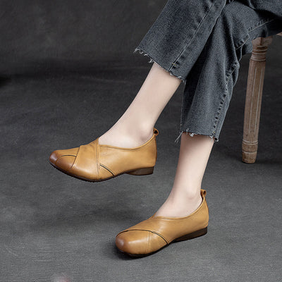 Vintage Cross-Strap Low-Cut Distressed Flat Leather Slip-Ons