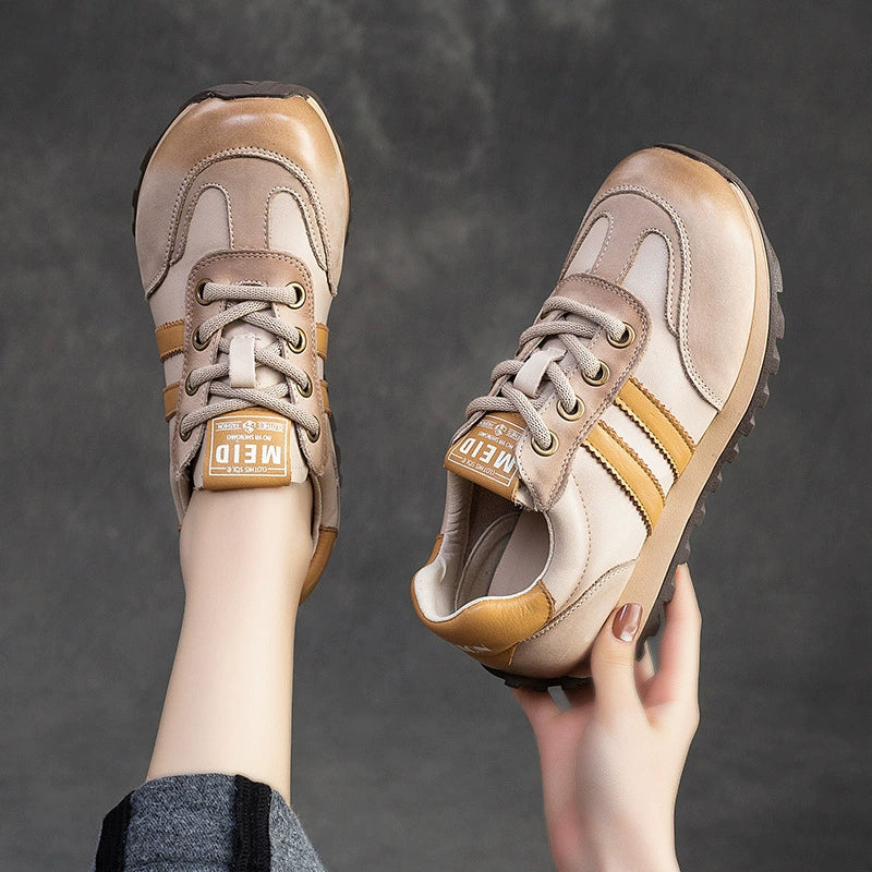 Top Genuine Leather Patchwork Soft Sole Lace-Up Sprots Sneakers