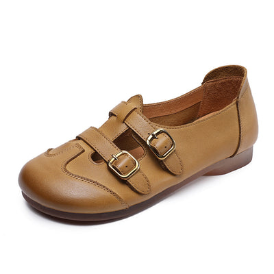 Babakud Women Spring Leather Belt Buckle Mary Jane Flats