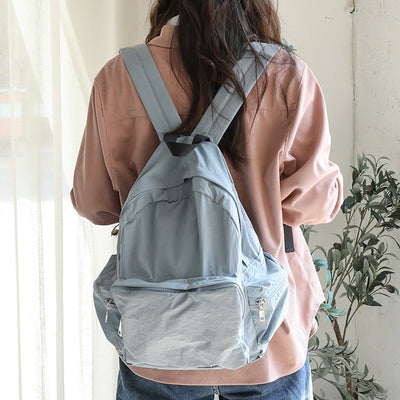 Retro Versatile Nylon Solid Color Double Straped Backpack