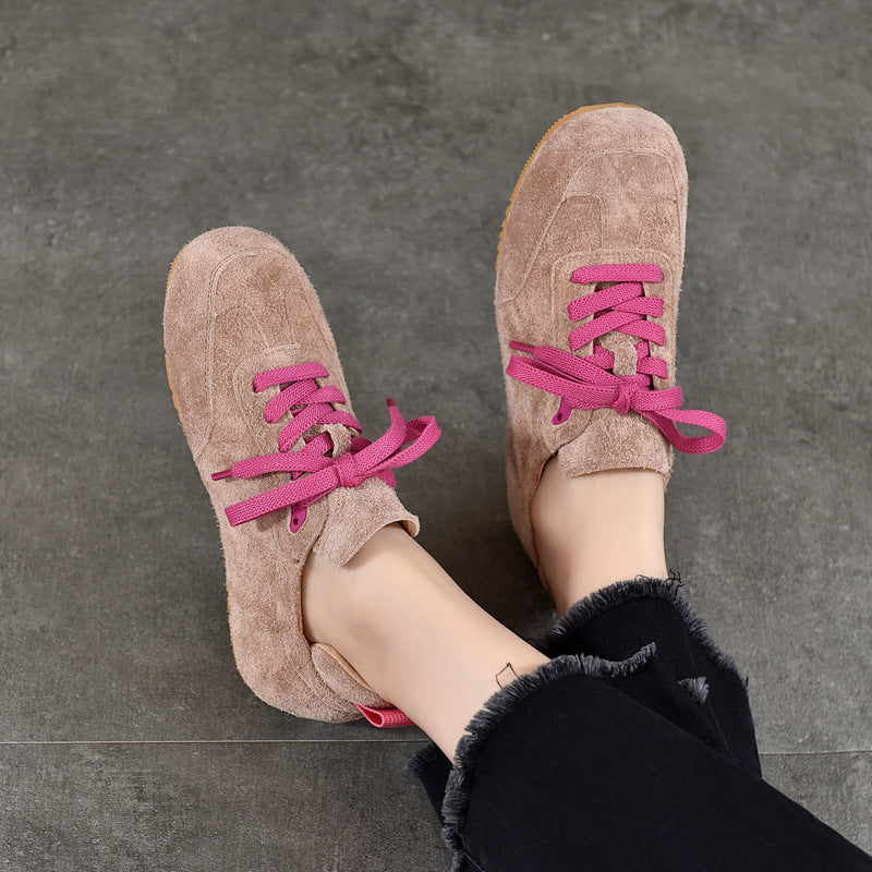 Women Genuine Leather Sueded Sports Causal Lace-Up Sneakers