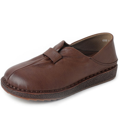 Women Retro Comfy Black and Brown Genuine Leather Slip-On Shoes