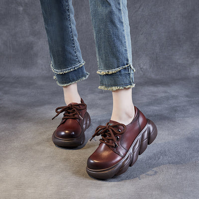 Women Retro Platform Genuine Leather Everyday Casual Shoes