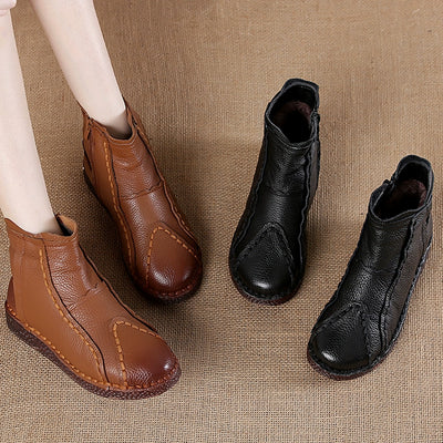 Women Retro Leather Casual Soft Sole Warm Ankle Boots